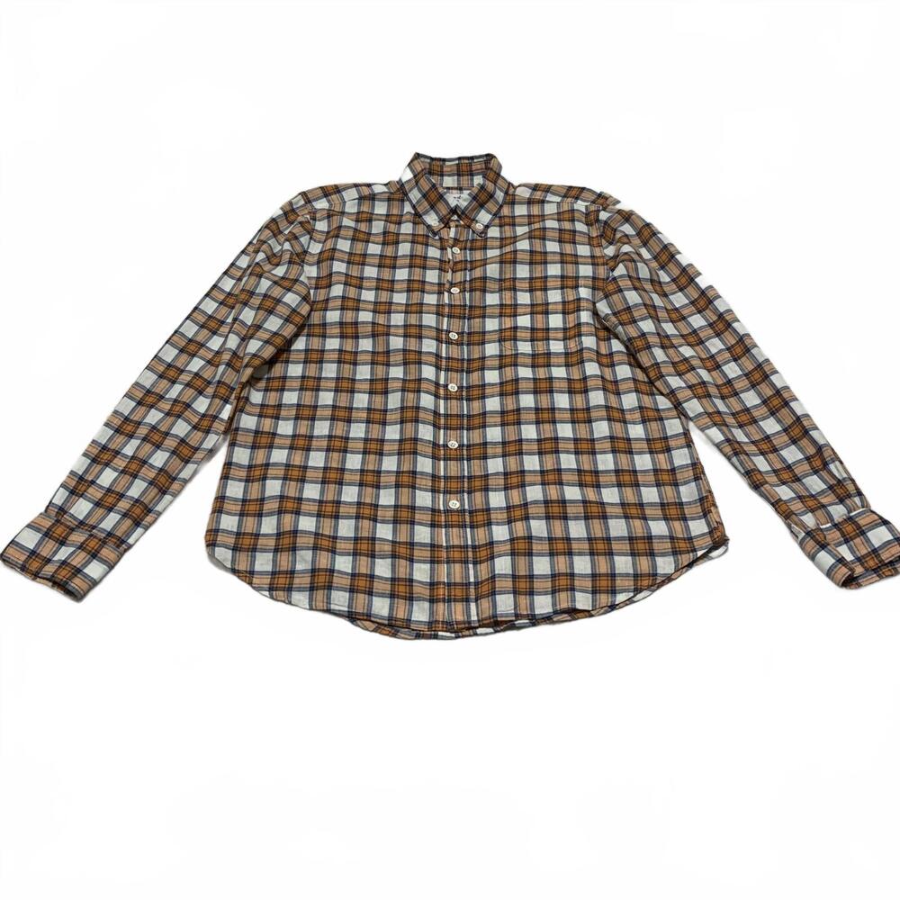 Steven Alan Men's Button-Down Shirt Small Brown Orange Plaid Casual USA